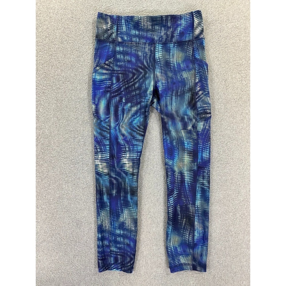Lululemon Leggings Womens 6 Blue Blurry Striped Wunder Under Crop Hi-Rise Gym
